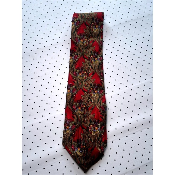 Dior Other - Vintage Christian Dior Monsieur Red Floral Botanical Silk Necktie USA